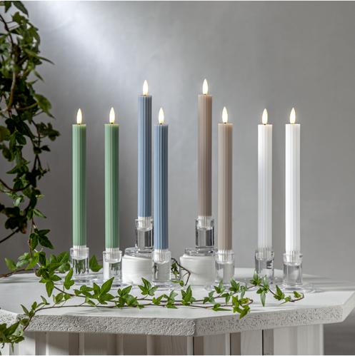 Batteriljus - Vit - Kronljus/Antikljus - Flamme Stripe - 2 st - 25 cm - Timer - www.frokenfraken.se