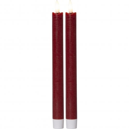 Batteriljus - Rd - Kronljus/Antikljus - Flamme - 2 st - 24,5 cm - Timer - www.frokenfraken.se