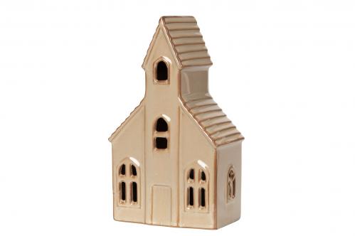 Ljuslykta - Hus - Kyrka - LED - Beige - 18 cm - www.frokenfraken.se