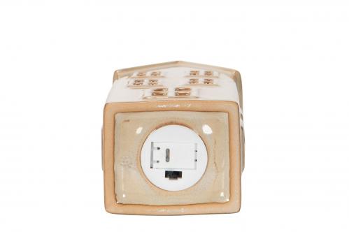 Ljuslykta med batteriljus - Hus Beige - 13 cm - www.frokenfraken.se