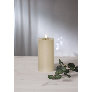 Batteriljus - LED Blockljus Flamme Flow - Beige - 17,5 x Ø7,5 cm - Timer - www.frokenfraken.se